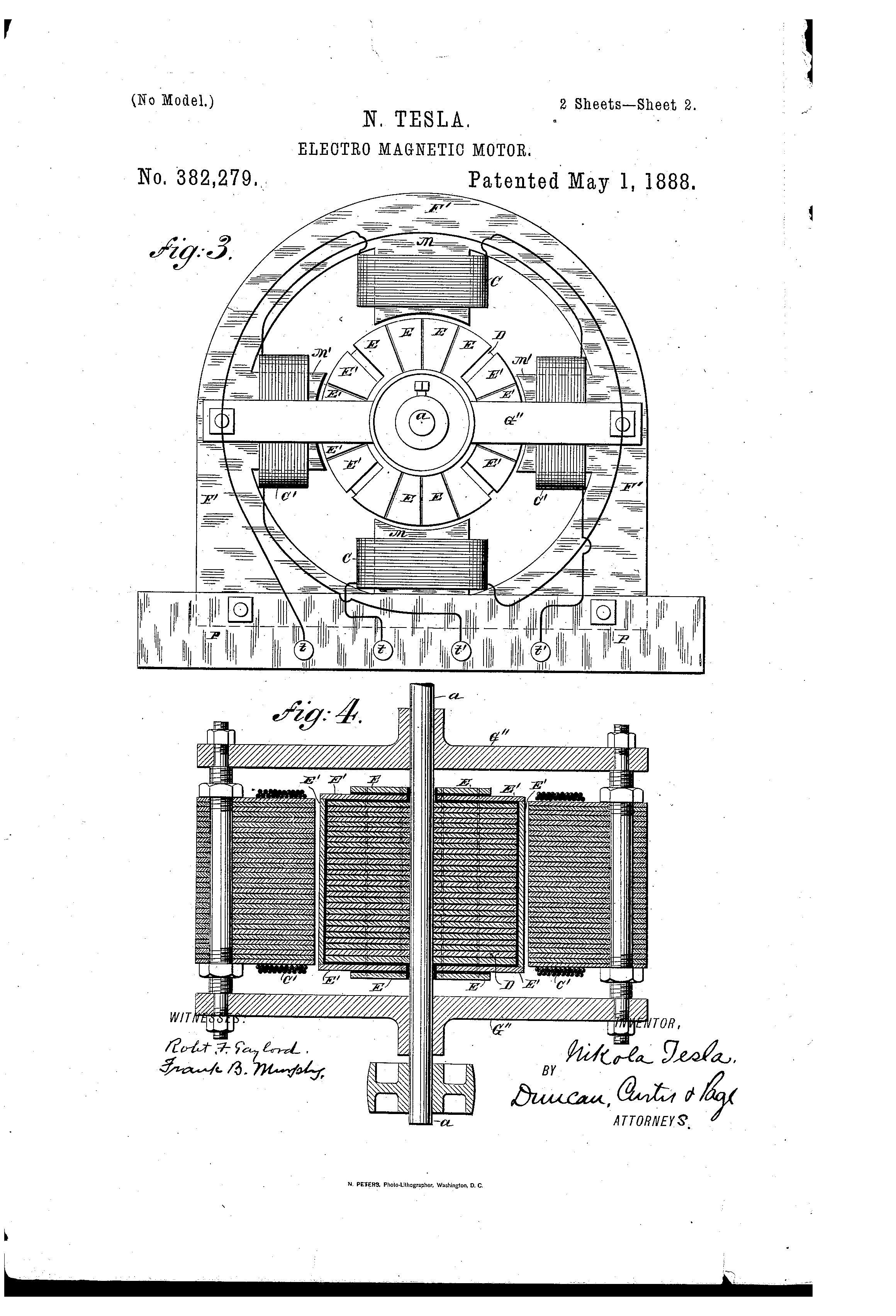 Tesla Patent 382,279 turbine generator diagram 
